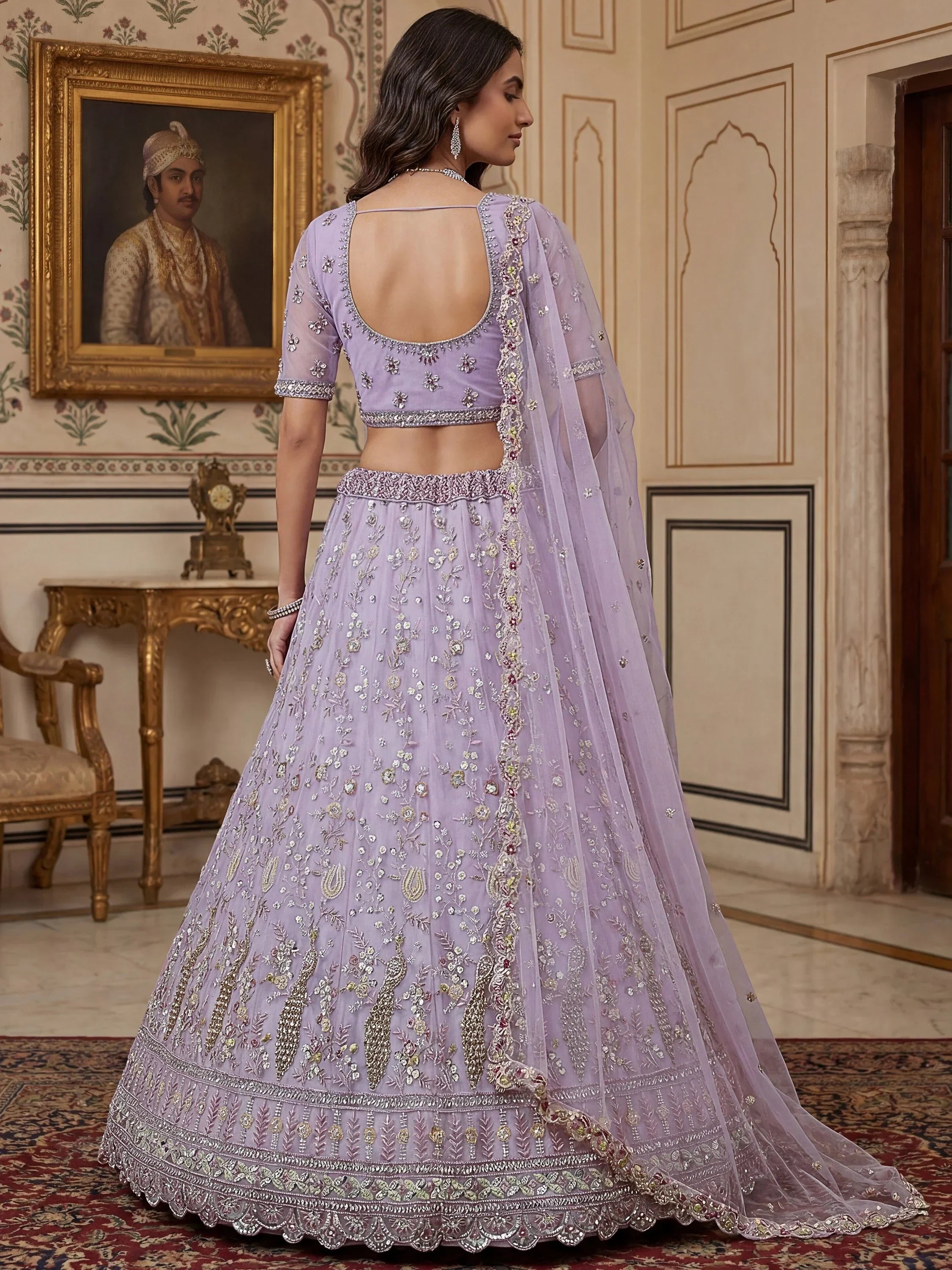 Lavender Gorgeous Embroidered Net Engagement Wear Lehenga Choli