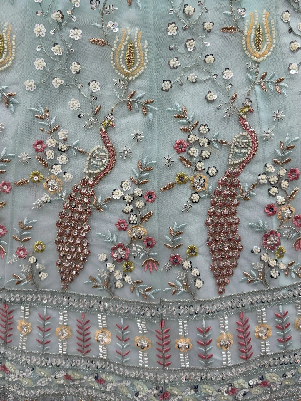 Sky Blue Gorgeous Embroidered Net Engagement Wear Lehenga Choli