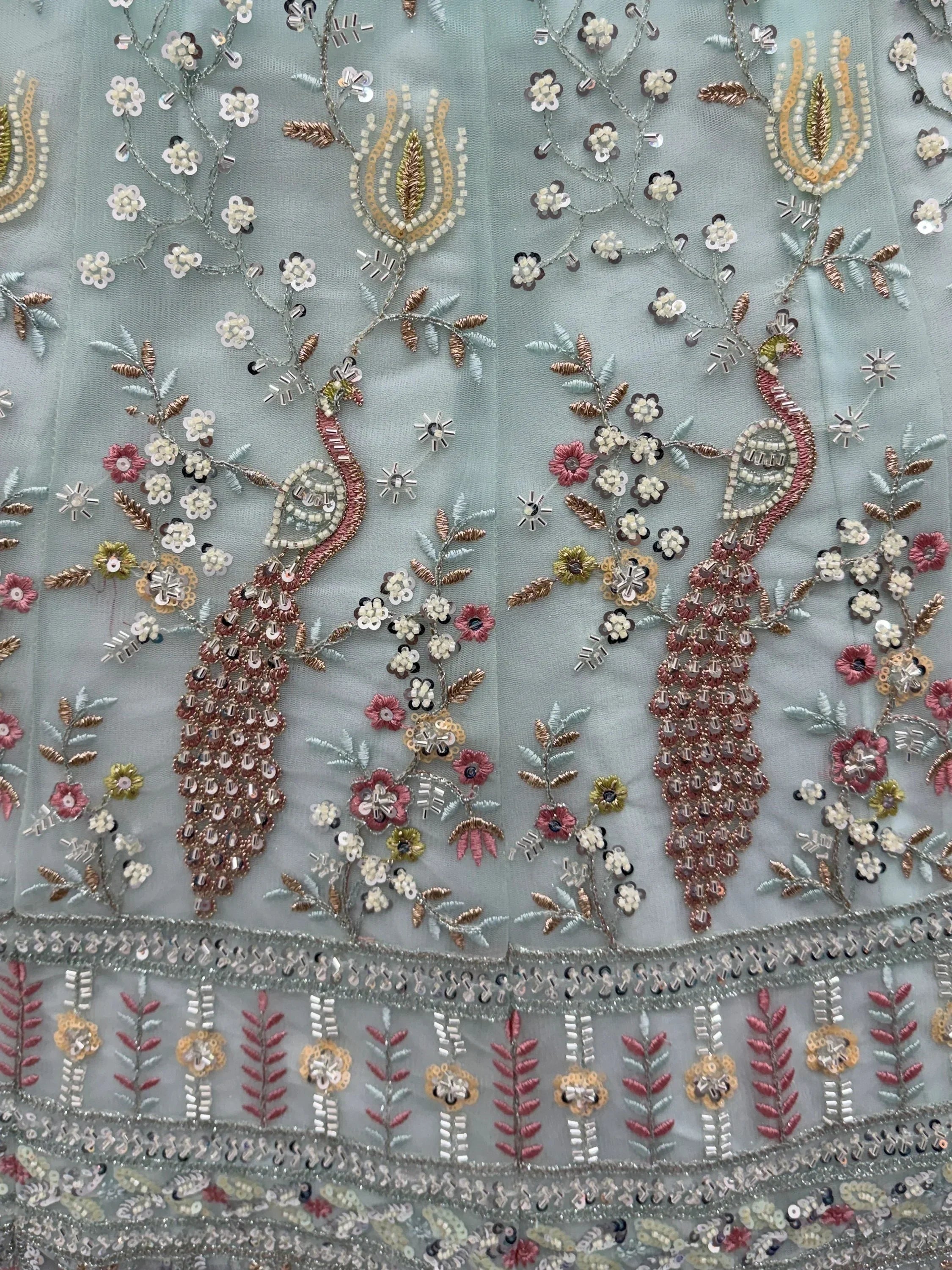 Sky Blue Gorgeous Embroidered Net Engagement Wear Lehenga Choli