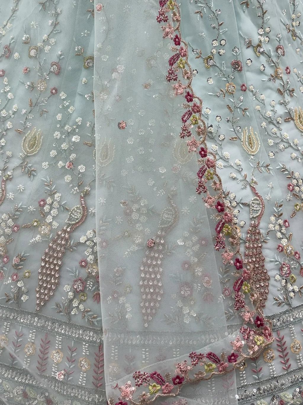 Sky Blue Gorgeous Embroidered Net Engagement Wear Lehenga Choli