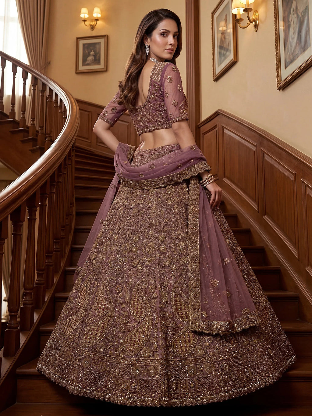 Mauve Excellent Sequins Net Bridal Lehenga Choli With Dupatta
