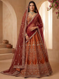 Rust Stylish Hand Work Bridal Lehenga Choli With Double Dupatta