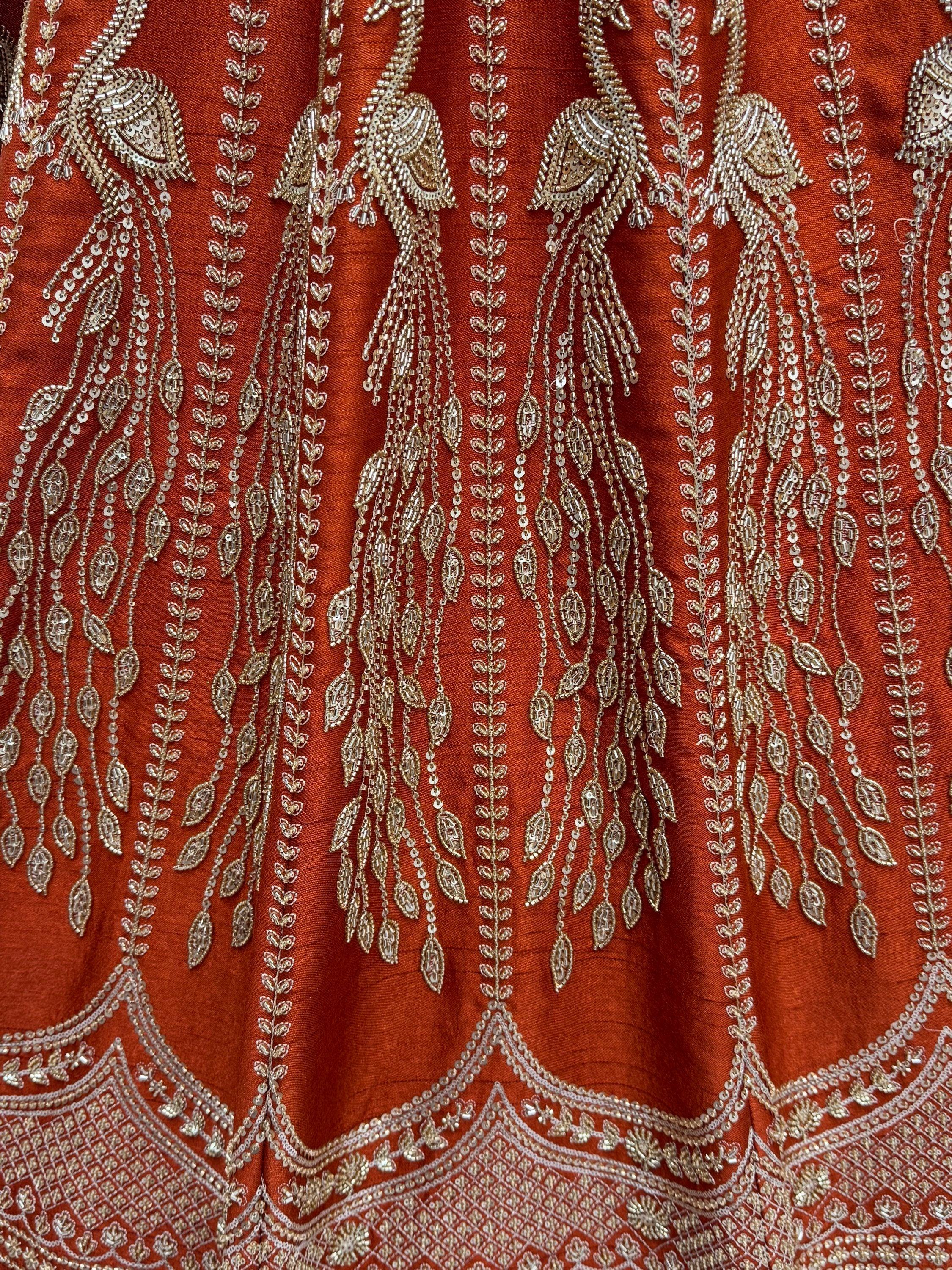 Rust Stylish Hand Work Bridal Lehenga Choli With Double Dupatta