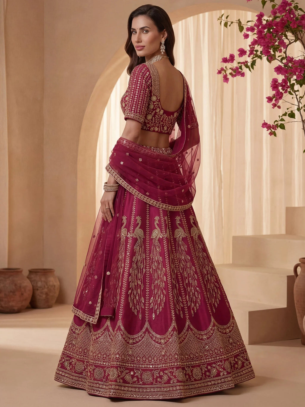Pink Stylish Hand Work Bridal Lehenga Choli With Double Dupatta