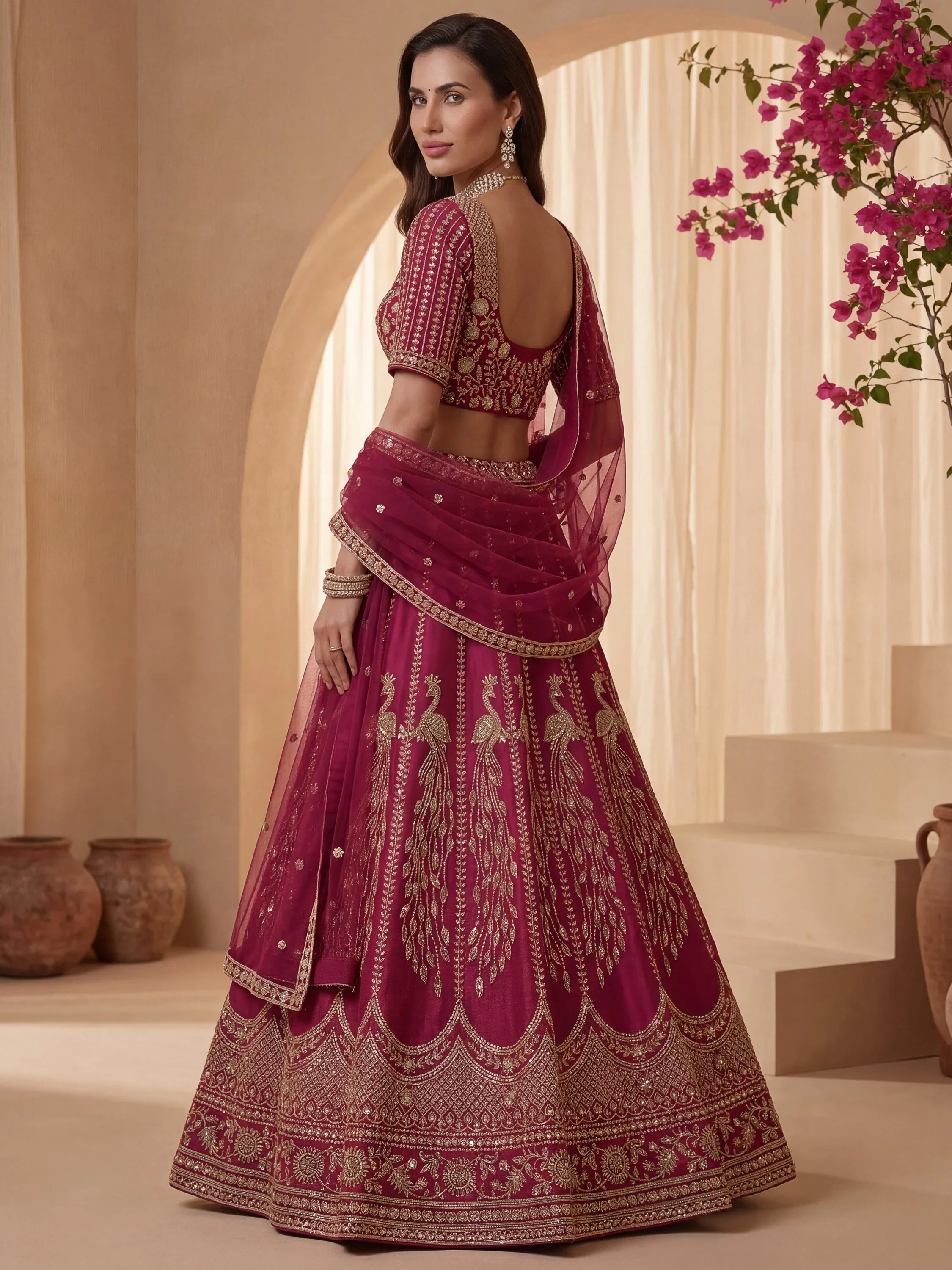 Pink Stylish Hand Work Bridal Lehenga Choli With Double Dupatta