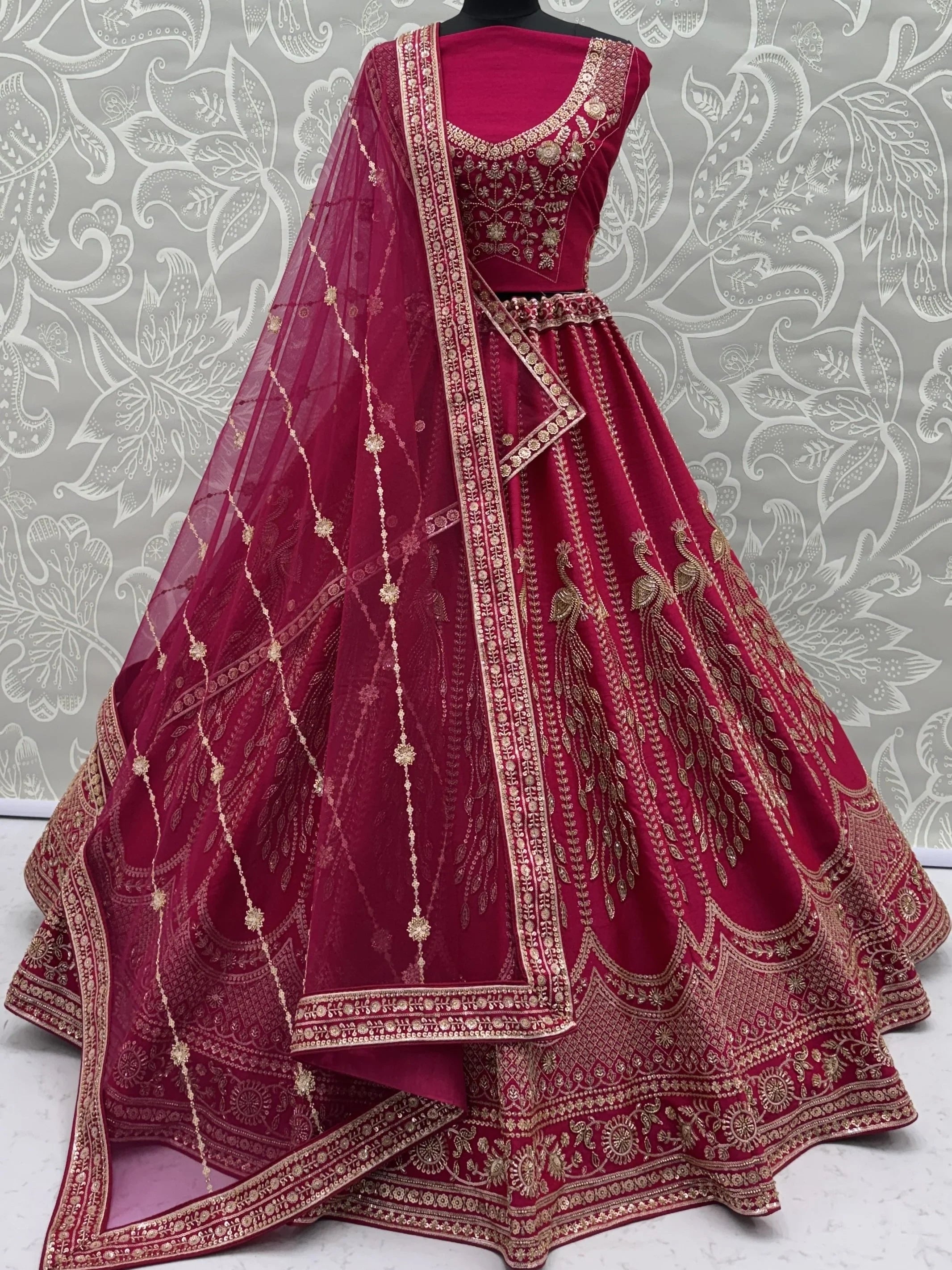 Pink Stylish Hand Work Bridal Lehenga Choli With Double Dupatta