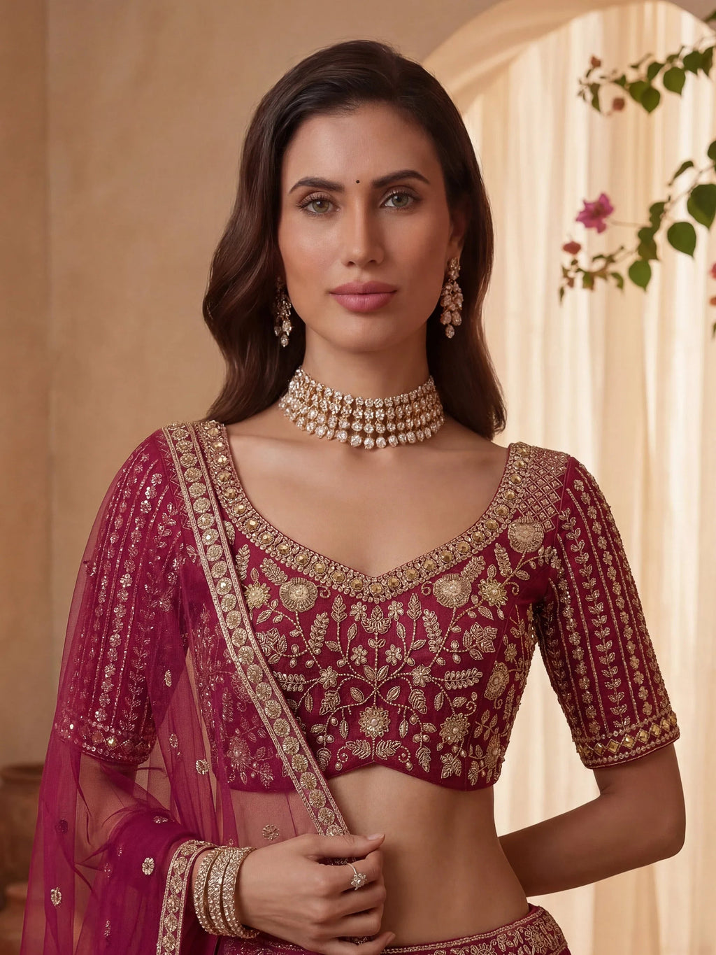 Pink Stylish Hand Work Bridal Lehenga Choli With Double Dupatta