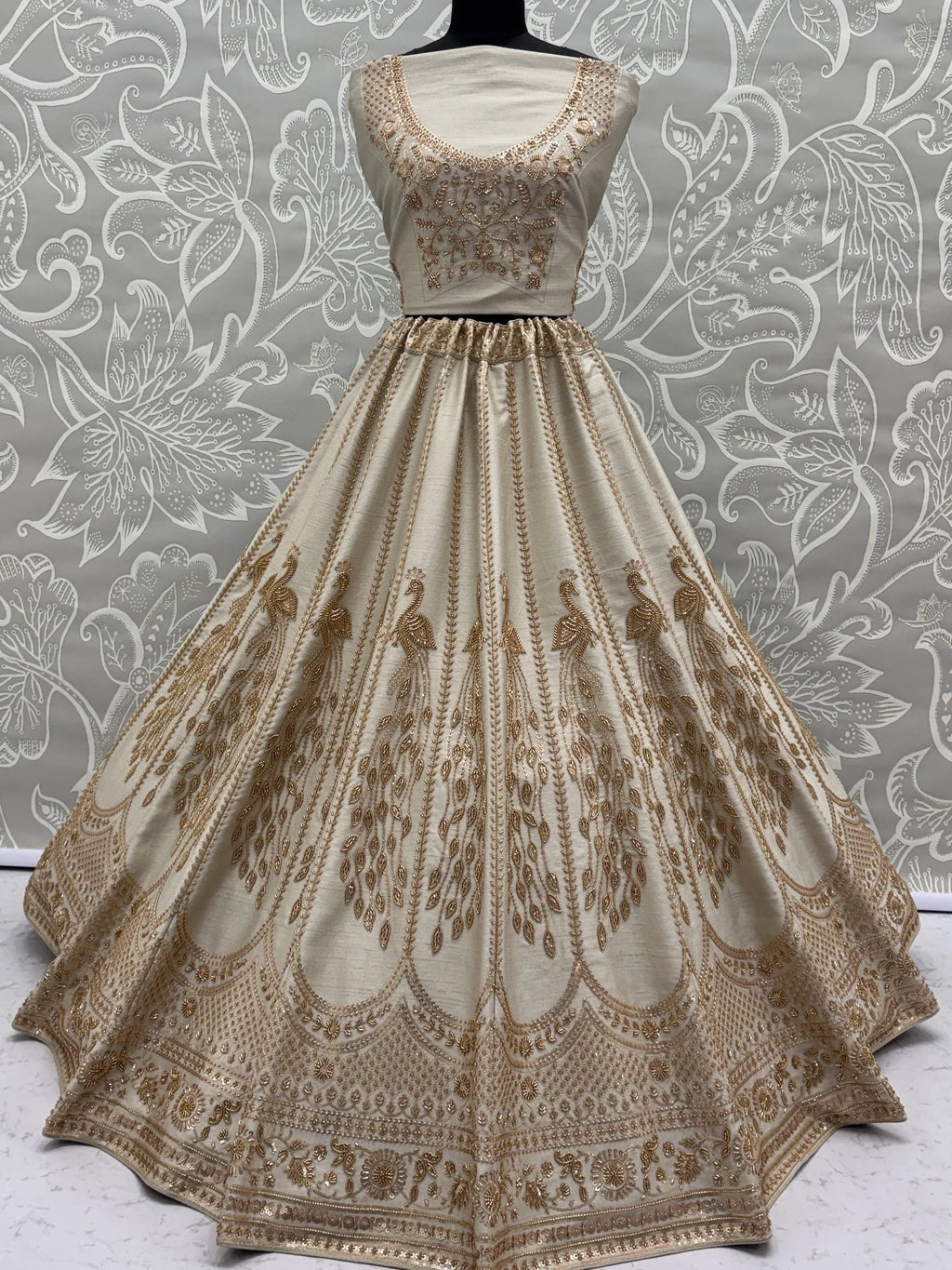 Off White Stylish Hand Work Bridal Lehenga Choli With Double Dupatta
