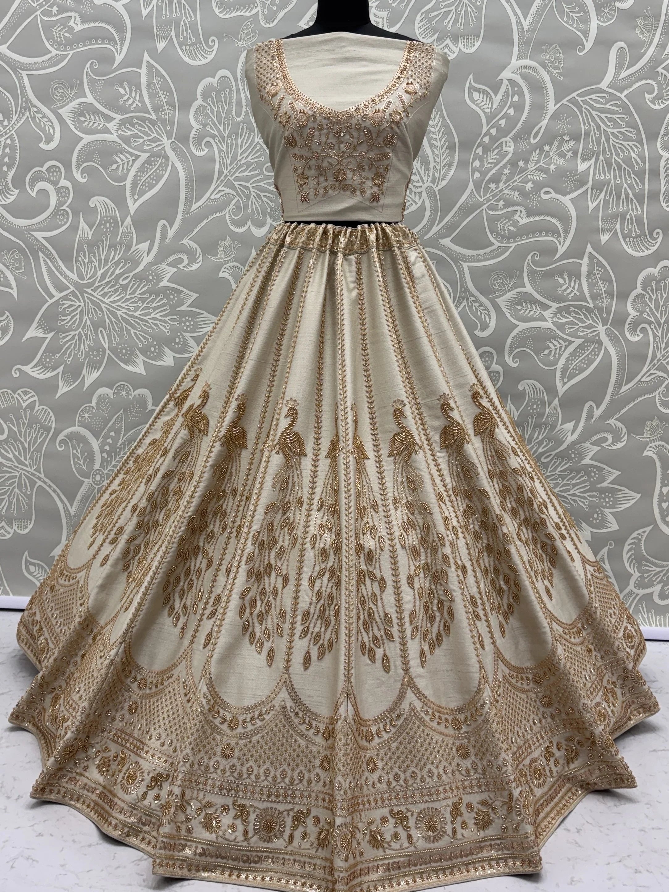 Off White Stylish Hand Work Bridal Lehenga Choli With Double Dupatta
