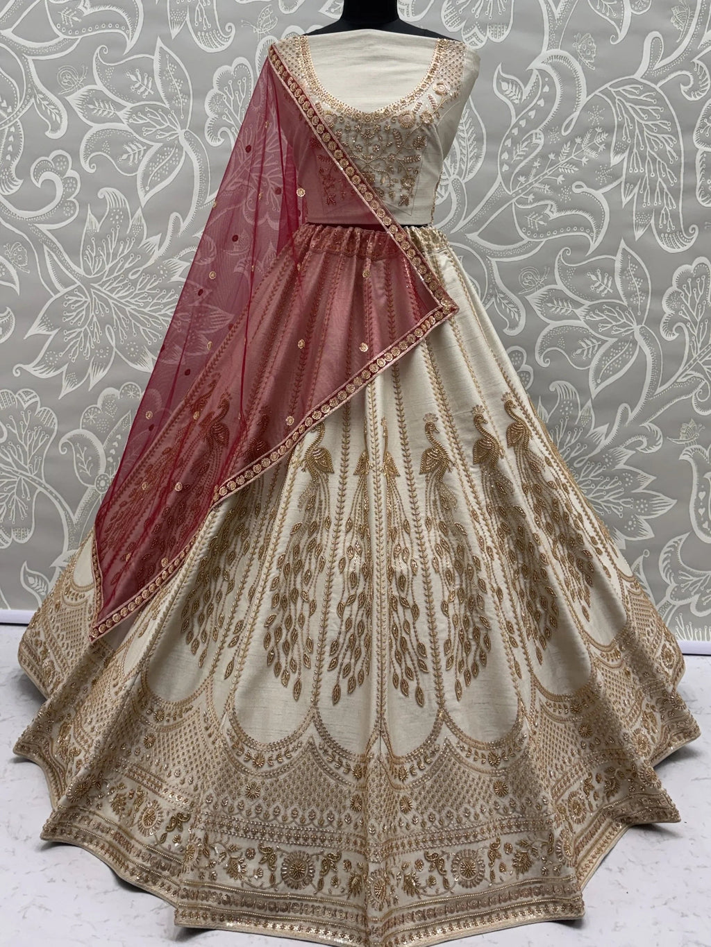 Off White Stylish Hand Work Bridal Lehenga Choli With Double Dupatta
