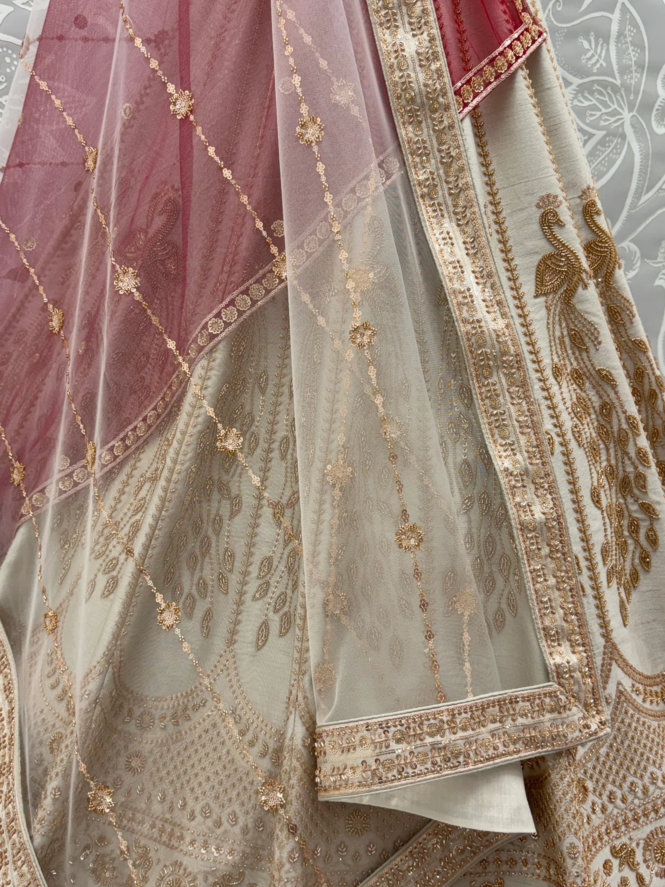 Off White Stylish Hand Work Bridal Lehenga Choli With Double Dupatta