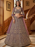 Purple Adorable Sequins Net Bridesmaid Lehenga Choli With Dupatta