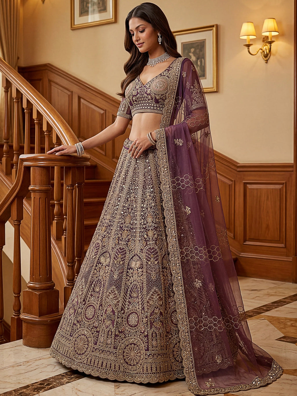 Purple Adorable Sequins Net Bridesmaid Lehenga Choli With Dupatta