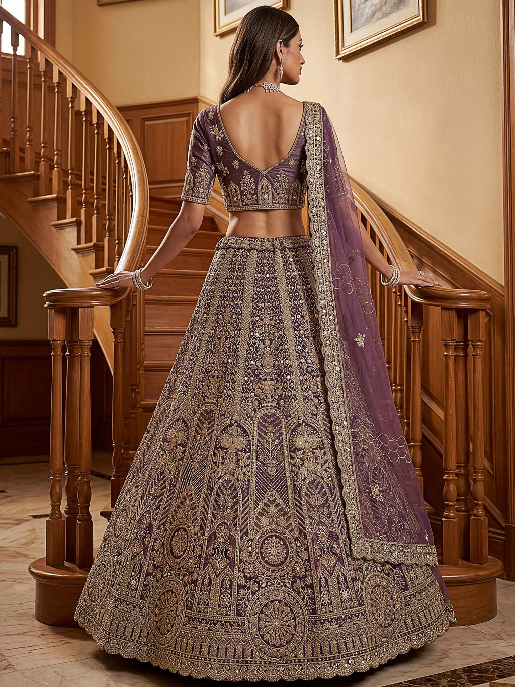 Purple Adorable Sequins Net Bridesmaid Lehenga Choli With Dupatta