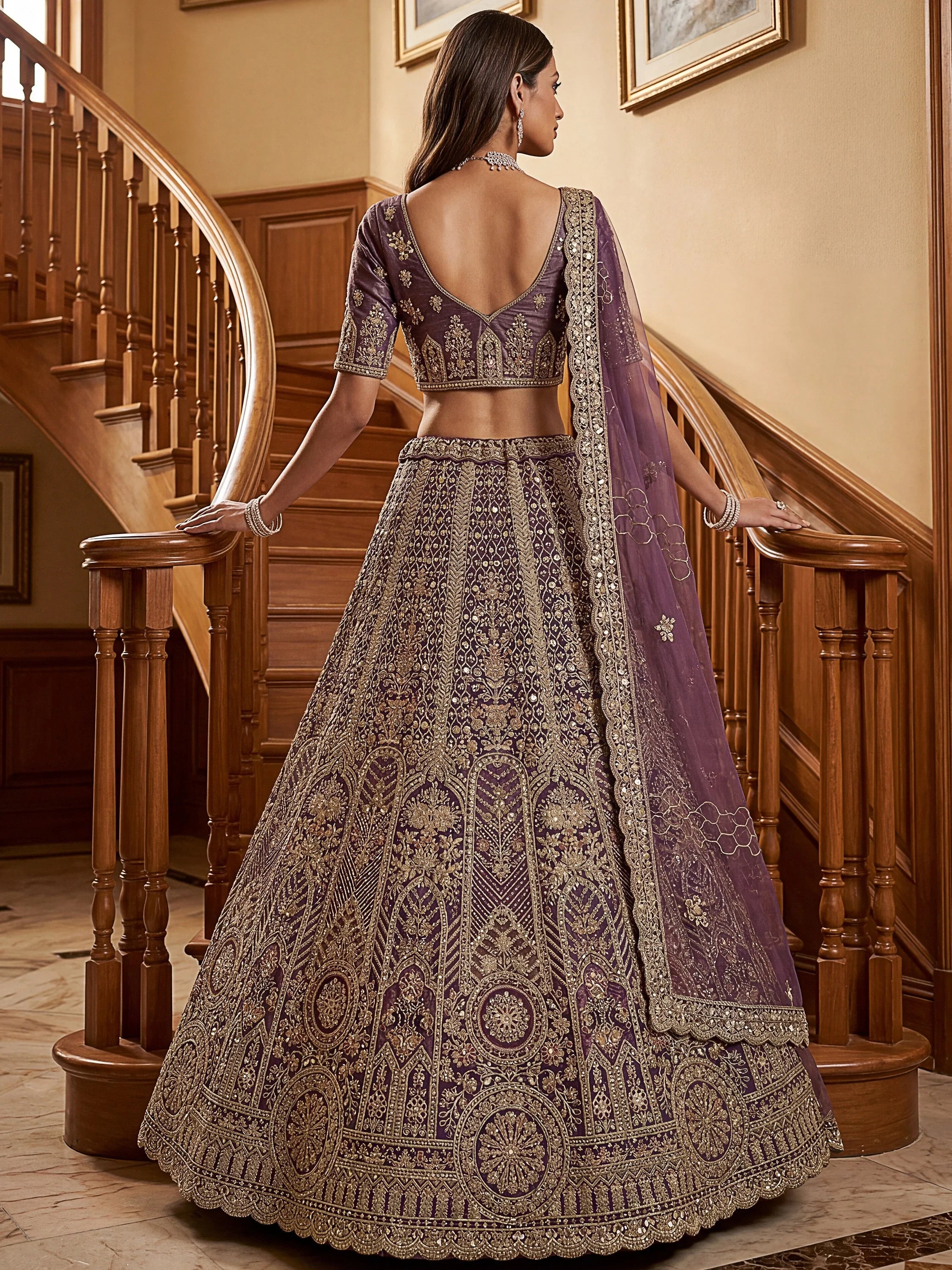 Purple Adorable Sequins Net Bridesmaid Lehenga Choli With Dupatta