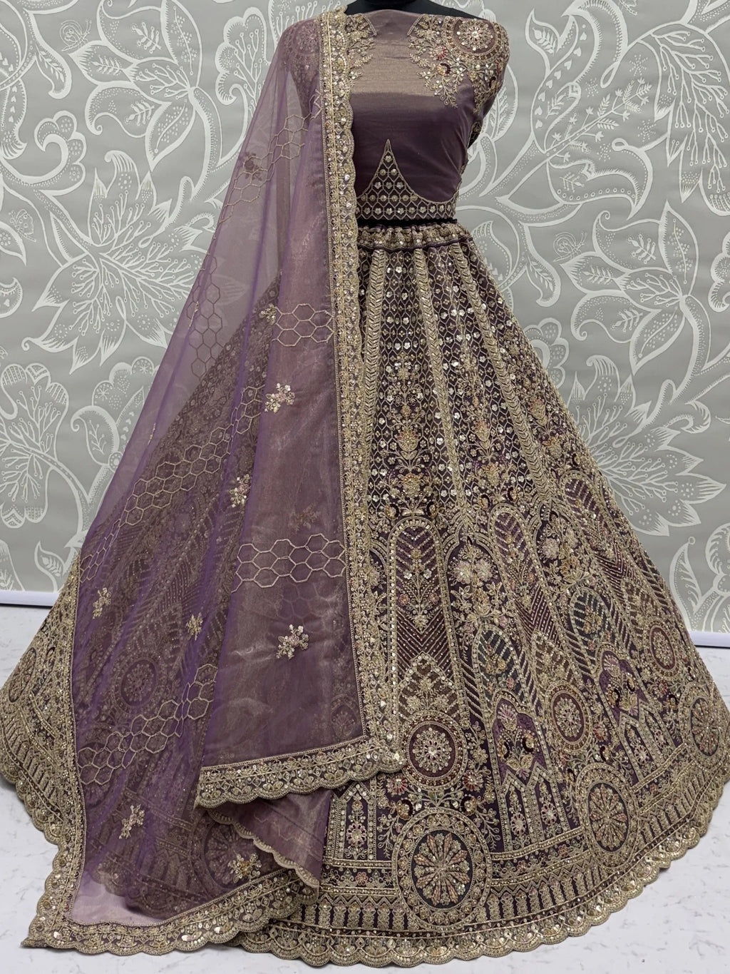 Purple Adorable Sequins Net Bridesmaid Lehenga Choli With Dupatta