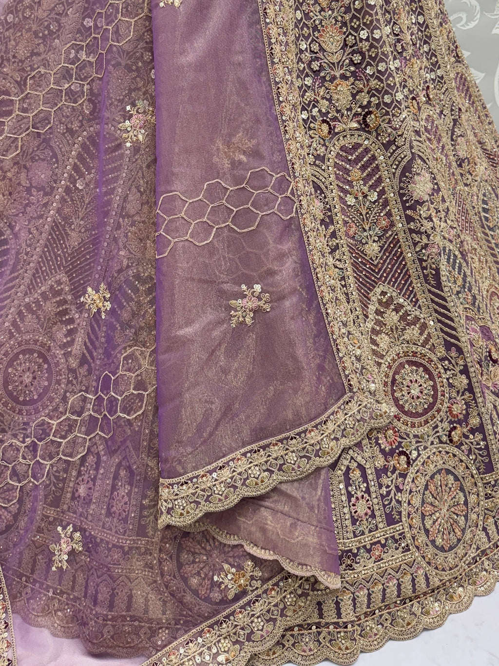 Purple Adorable Sequins Net Bridesmaid Lehenga Choli With Dupatta