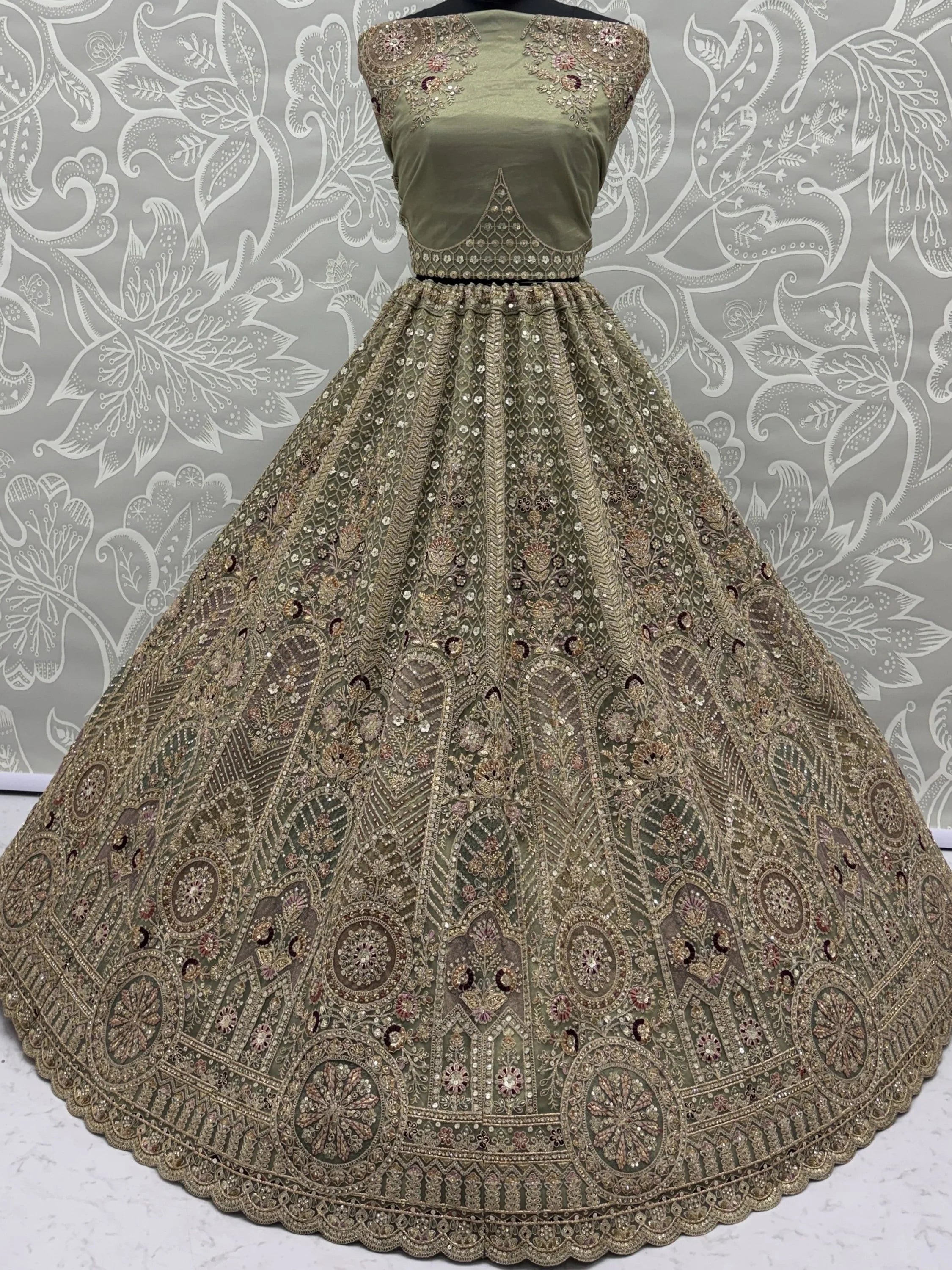 Green Adorable Sequins Net Bridesmaid Lehenga Choli With Dupatta