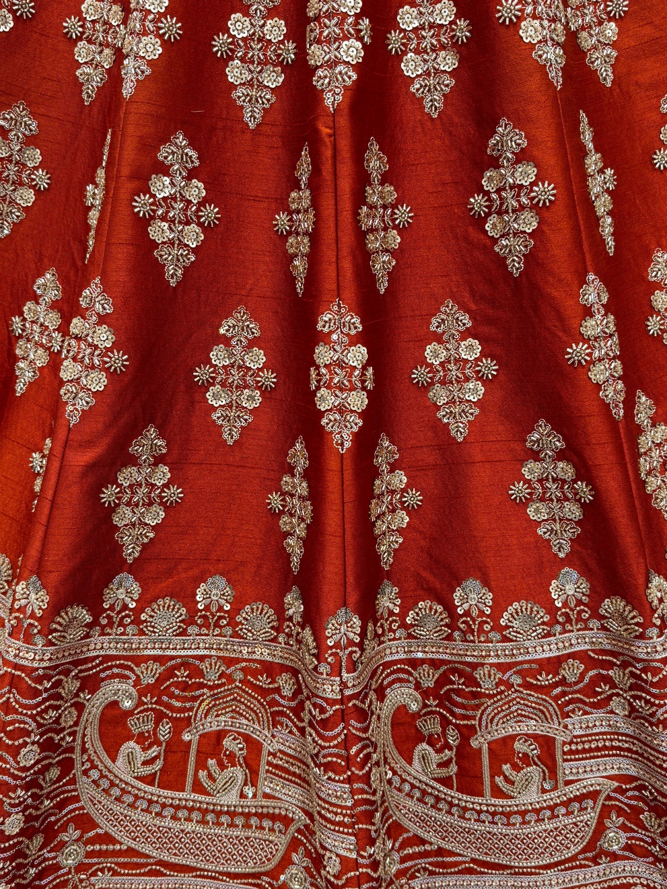 Rust Awesome Hand Work Silk Bridal Lehenga Choli With Double Dupatta