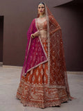 Rust Awesome Hand Work Silk Bridal Lehenga Choli With Double Dupatta