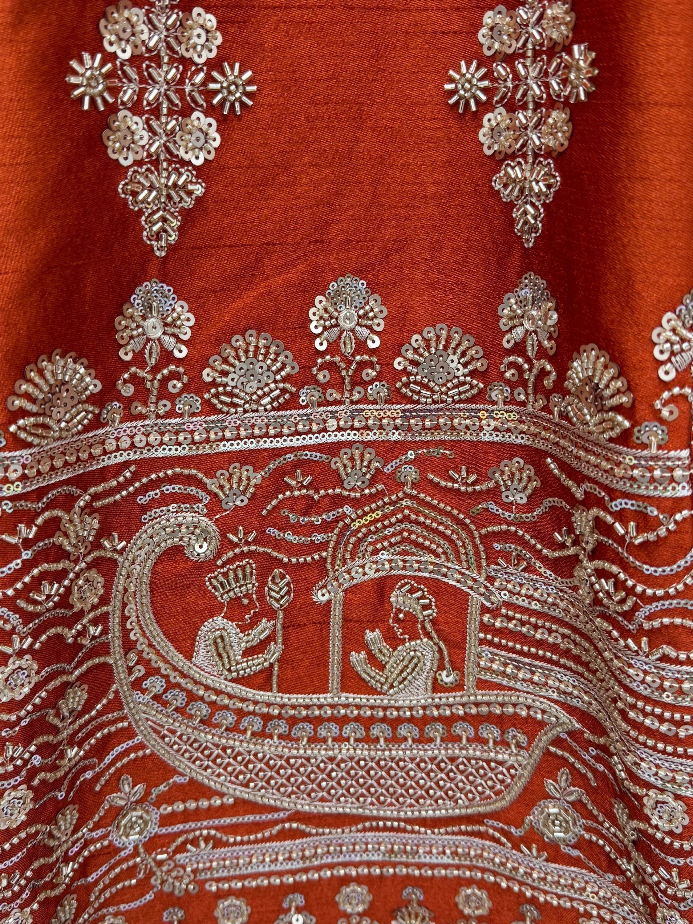 Rust Awesome Hand Work Silk Bridal Lehenga Choli With Double Dupatta