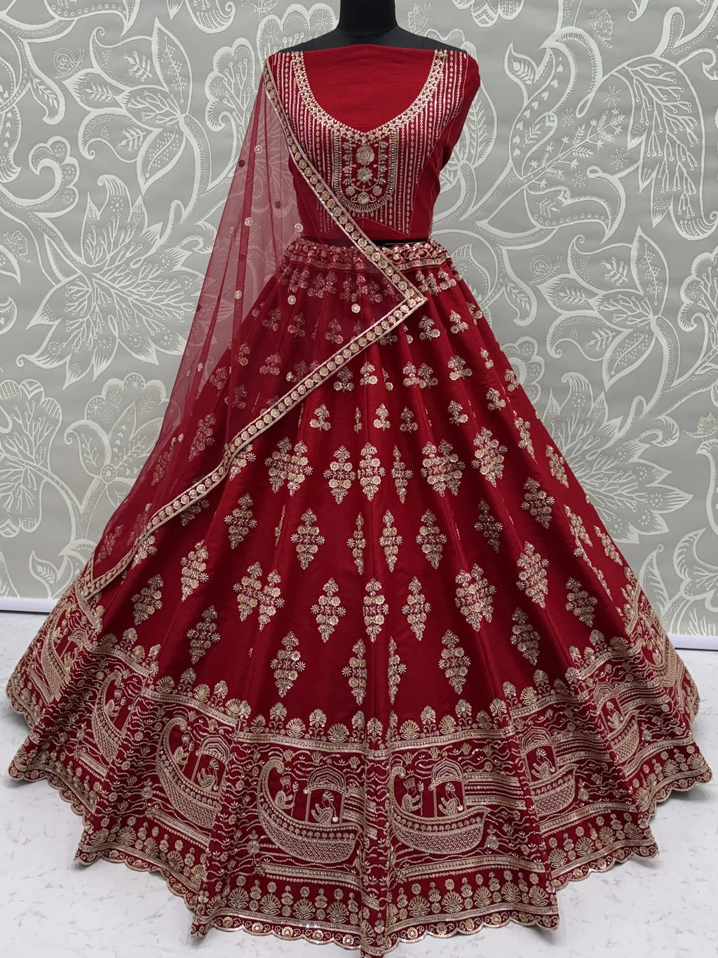Royal Awesome Hand Work Silk Bridal Lehenga Choli With Double Dupatta
