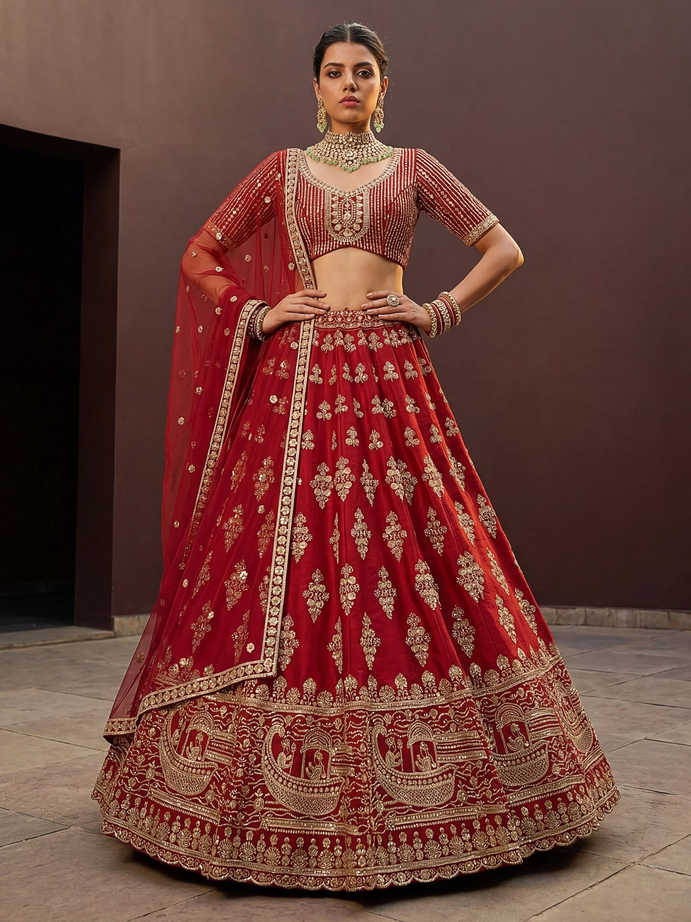Royal Awesome Hand Work Silk Bridal Lehenga Choli With Double Dupatta