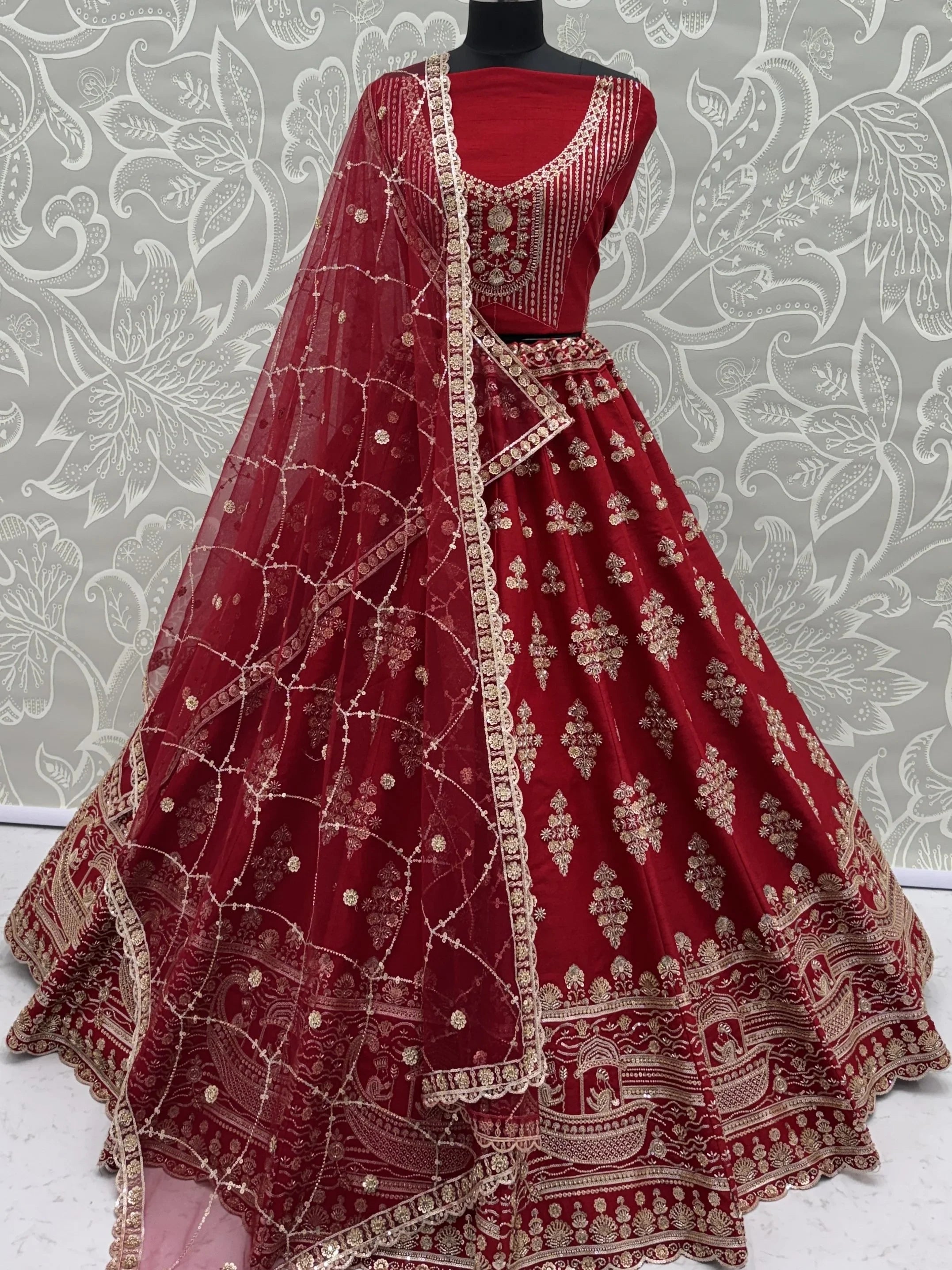 Royal Awesome Hand Work Silk Bridal Lehenga Choli With Double Dupatta