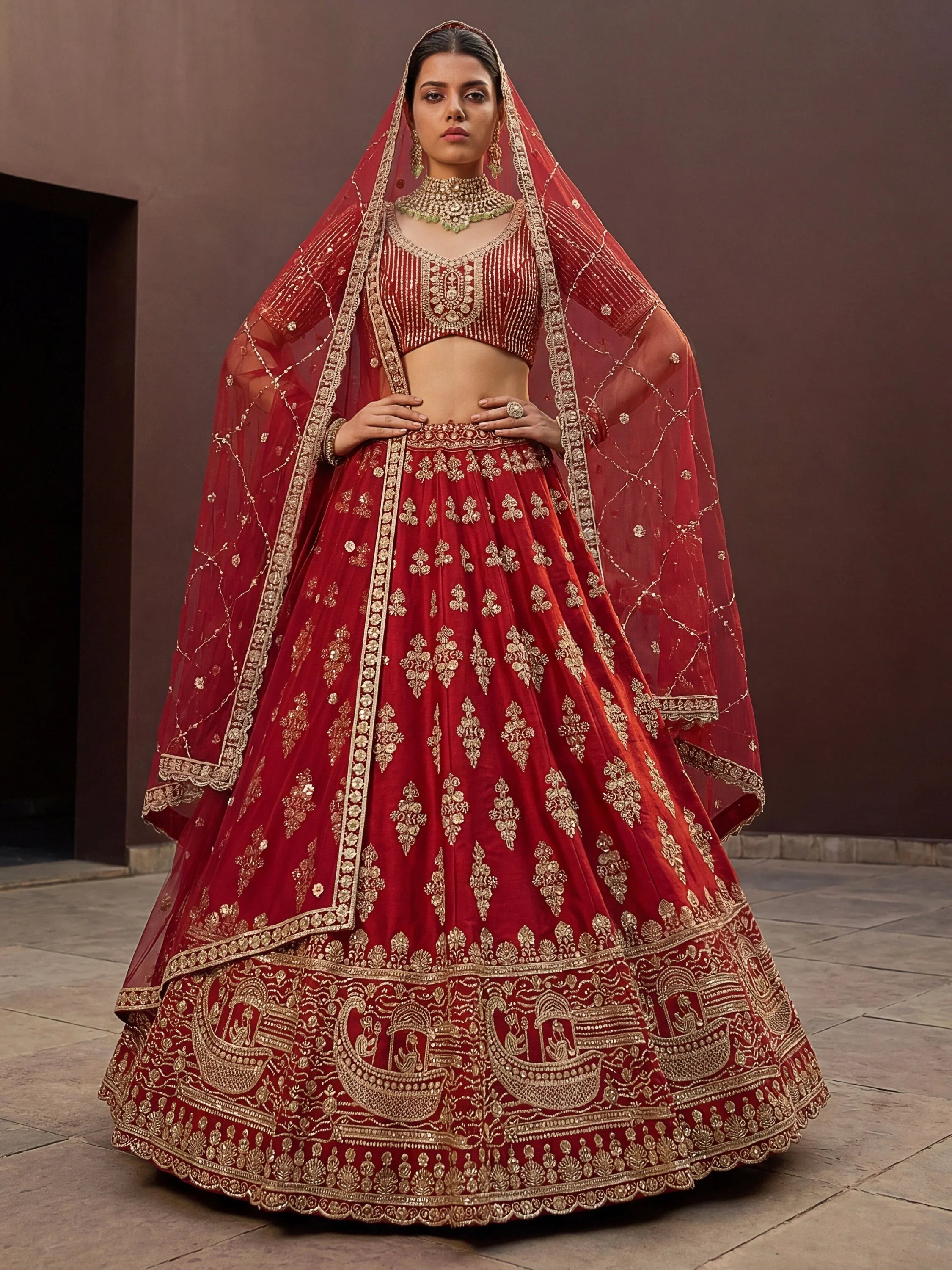 Royal Awesome Hand Work Silk Bridal Lehenga Choli With Double Dupatta
