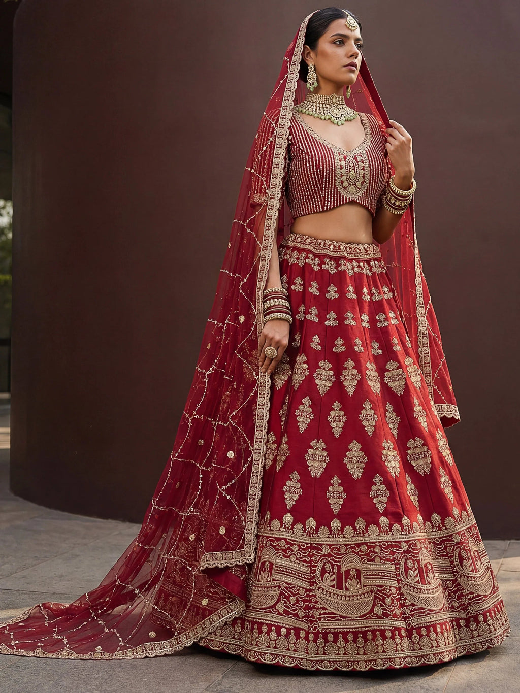 Royal Awesome Hand Work Silk Bridal Lehenga Choli With Double Dupatta
