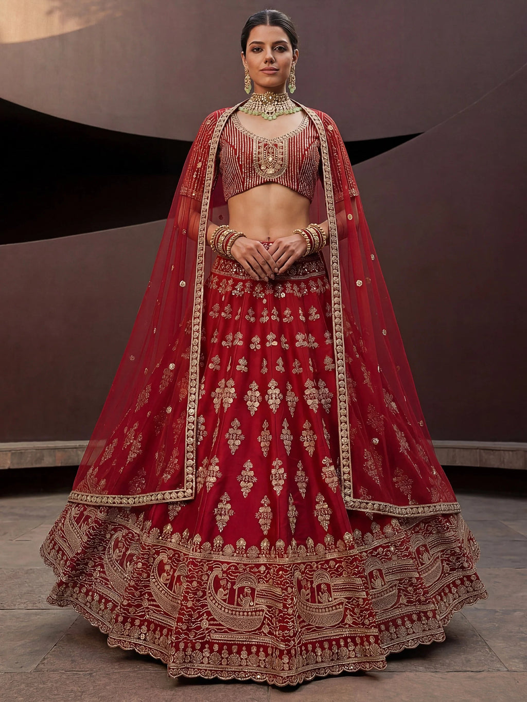 Royal Awesome Hand Work Silk Bridal Lehenga Choli With Double Dupatta