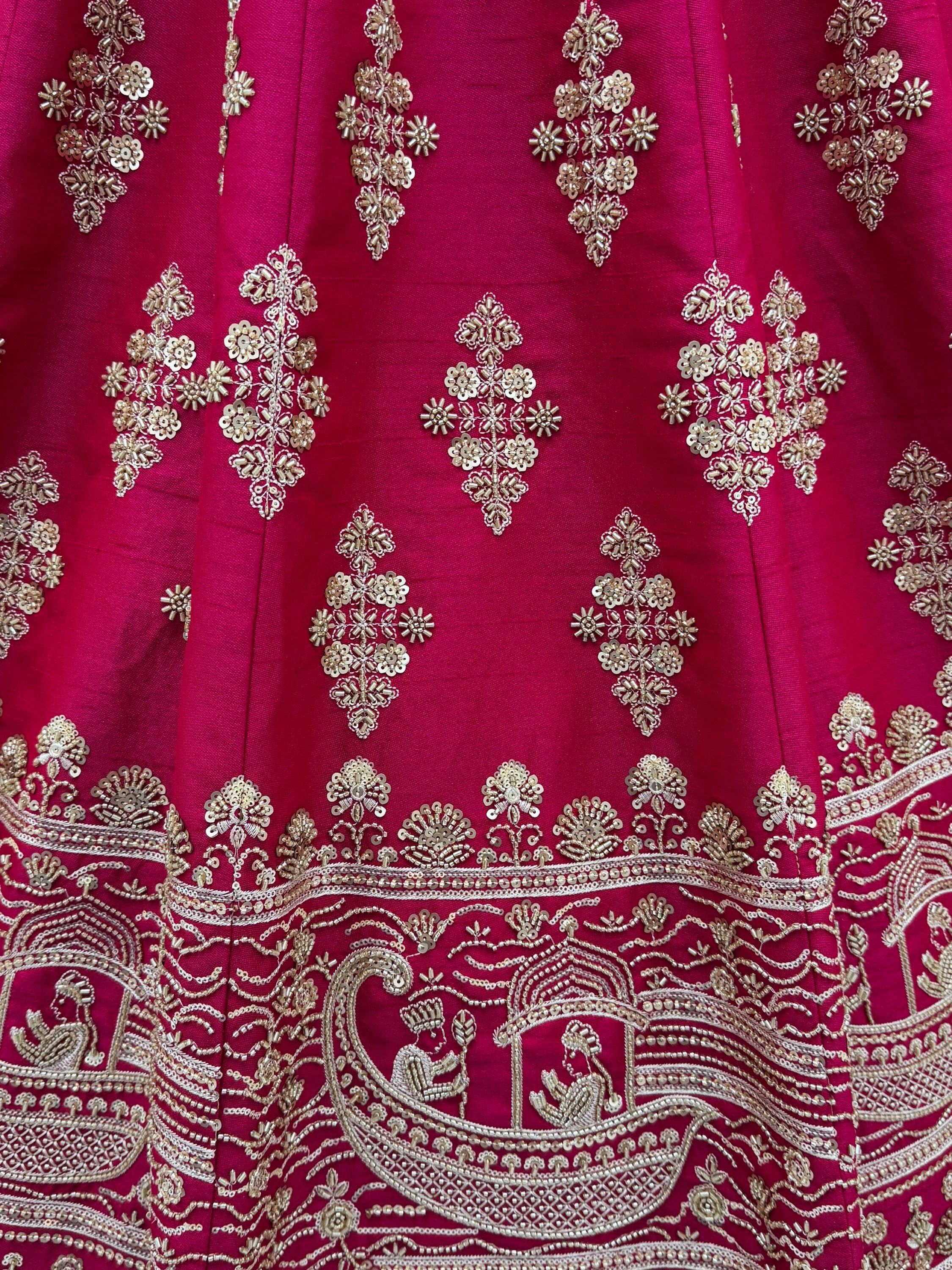 Pink Awesome Hand Work Silk Bridal Lehenga Choli With Double Dupatta