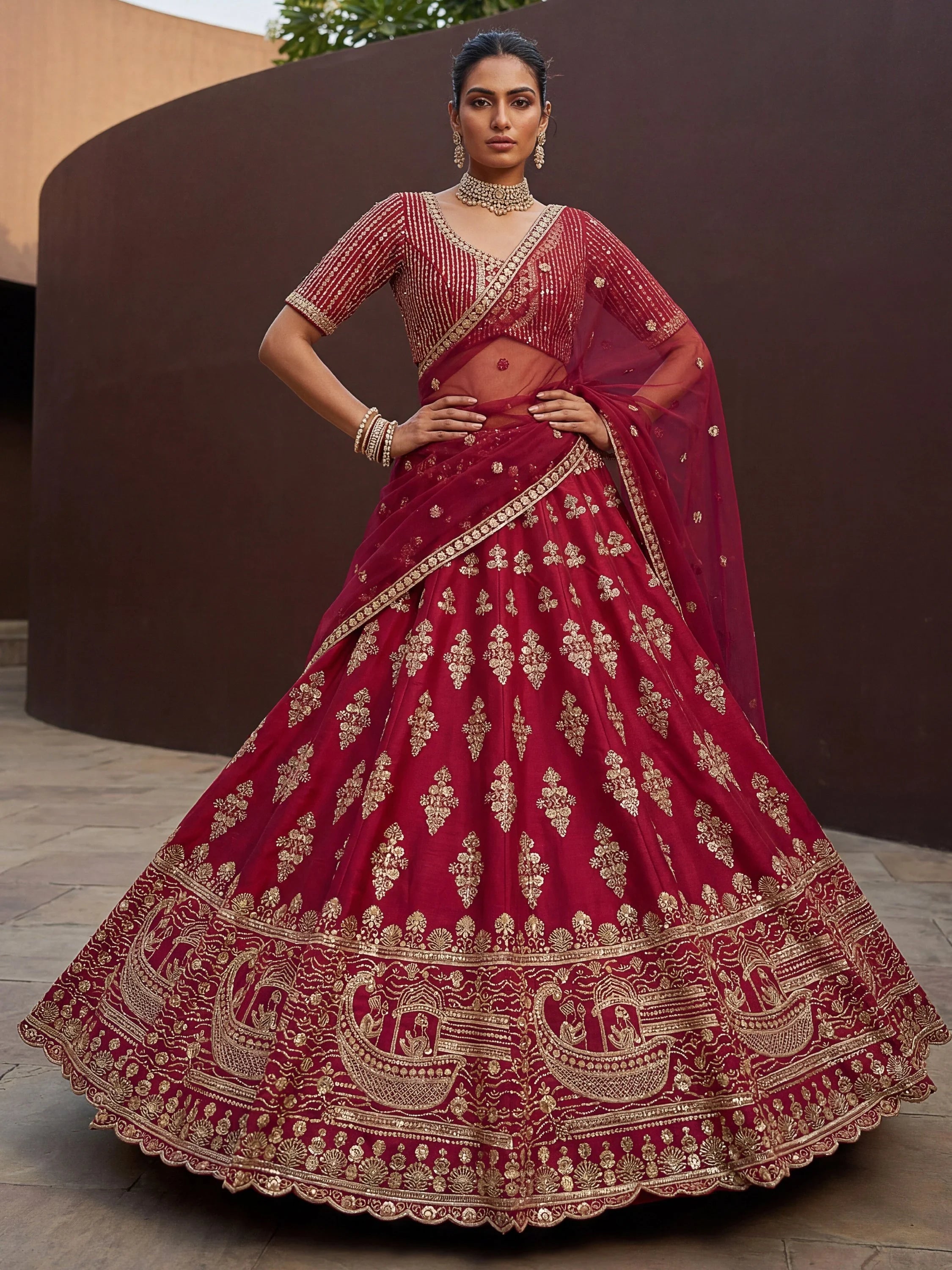 Pink Awesome Hand Work Silk Bridal Lehenga Choli With Double Dupatta