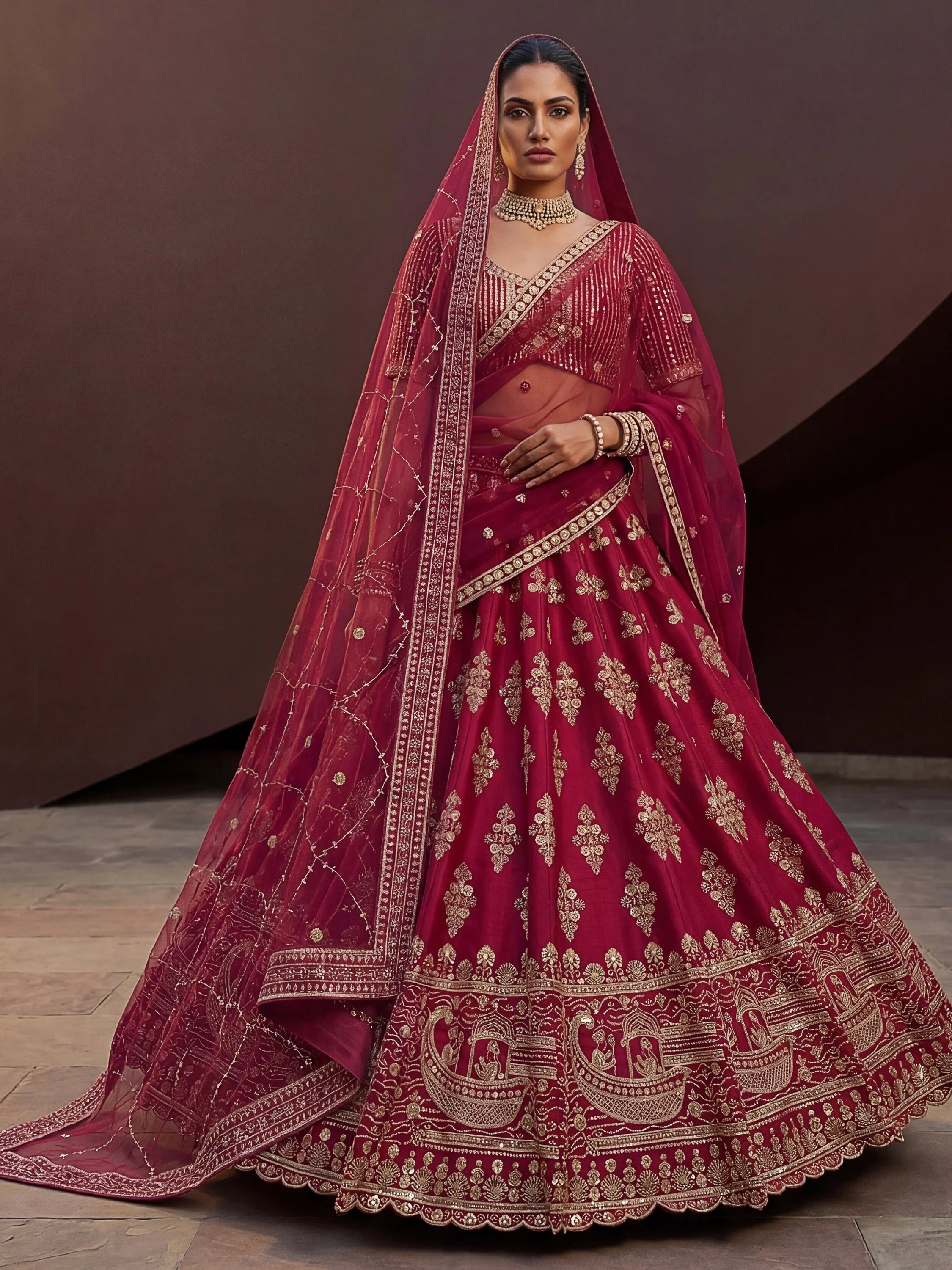 Pink Awesome Hand Work Silk Bridal Lehenga Choli With Double Dupatta