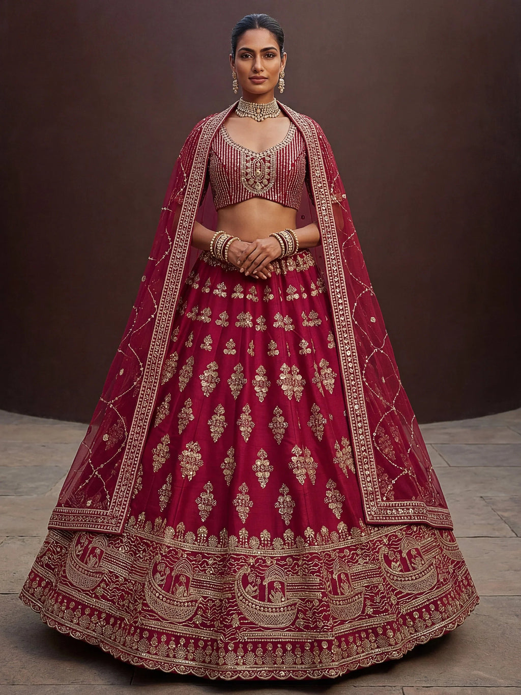Pink Awesome Hand Work Silk Bridal Lehenga Choli With Double Dupatta