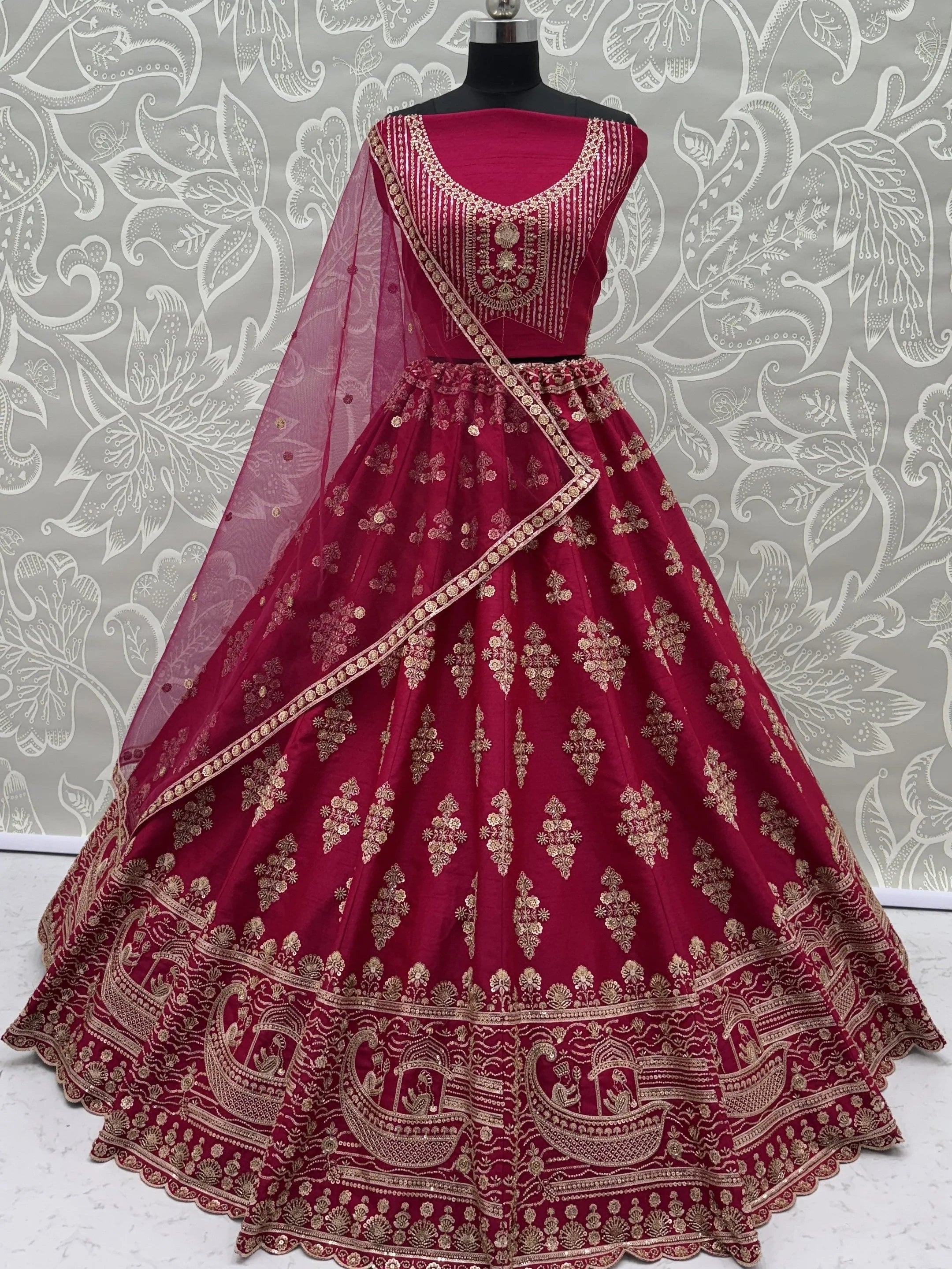 Pink Awesome Hand Work Silk Bridal Lehenga Choli With Double Dupatta