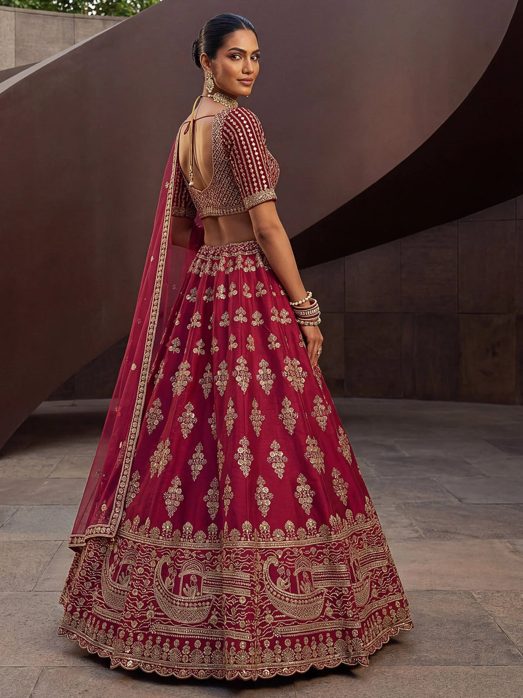 Pink Awesome Hand Work Silk Bridal Lehenga Choli With Double Dupatta