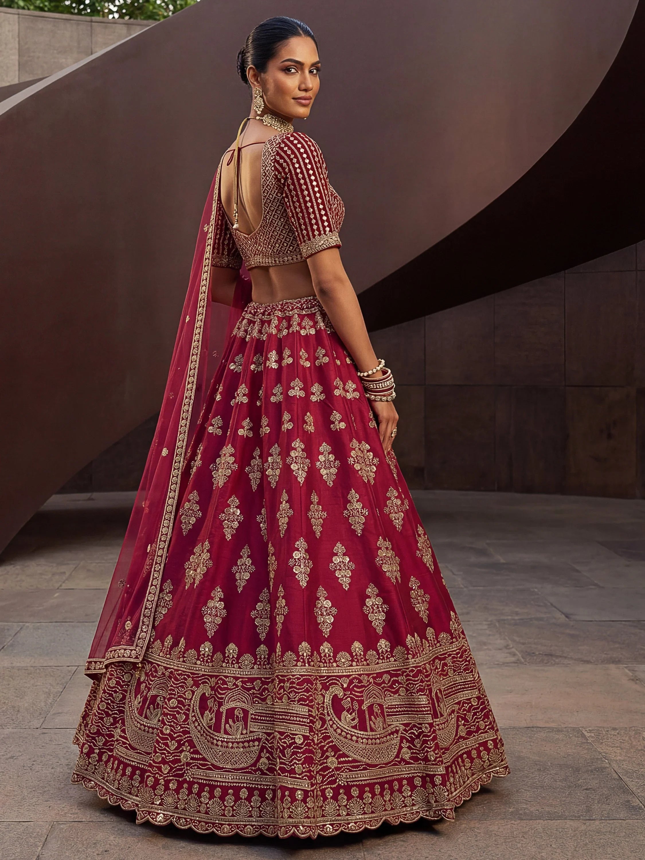 Pink Awesome Hand Work Silk Bridal Lehenga Choli With Double Dupatta