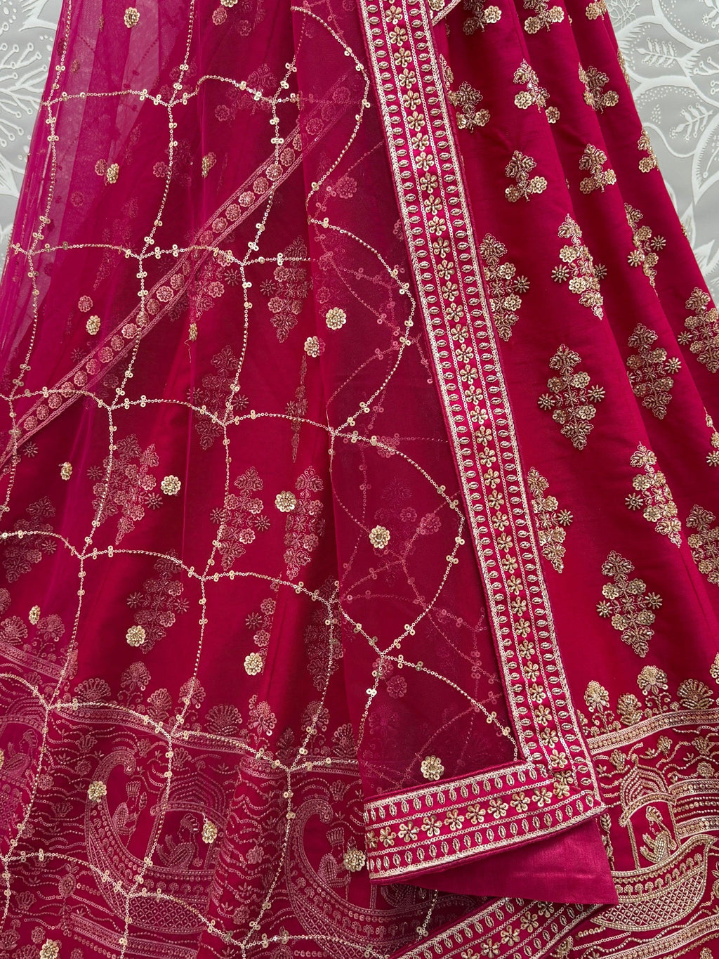 Pink Awesome Hand Work Silk Bridal Lehenga Choli With Double Dupatta