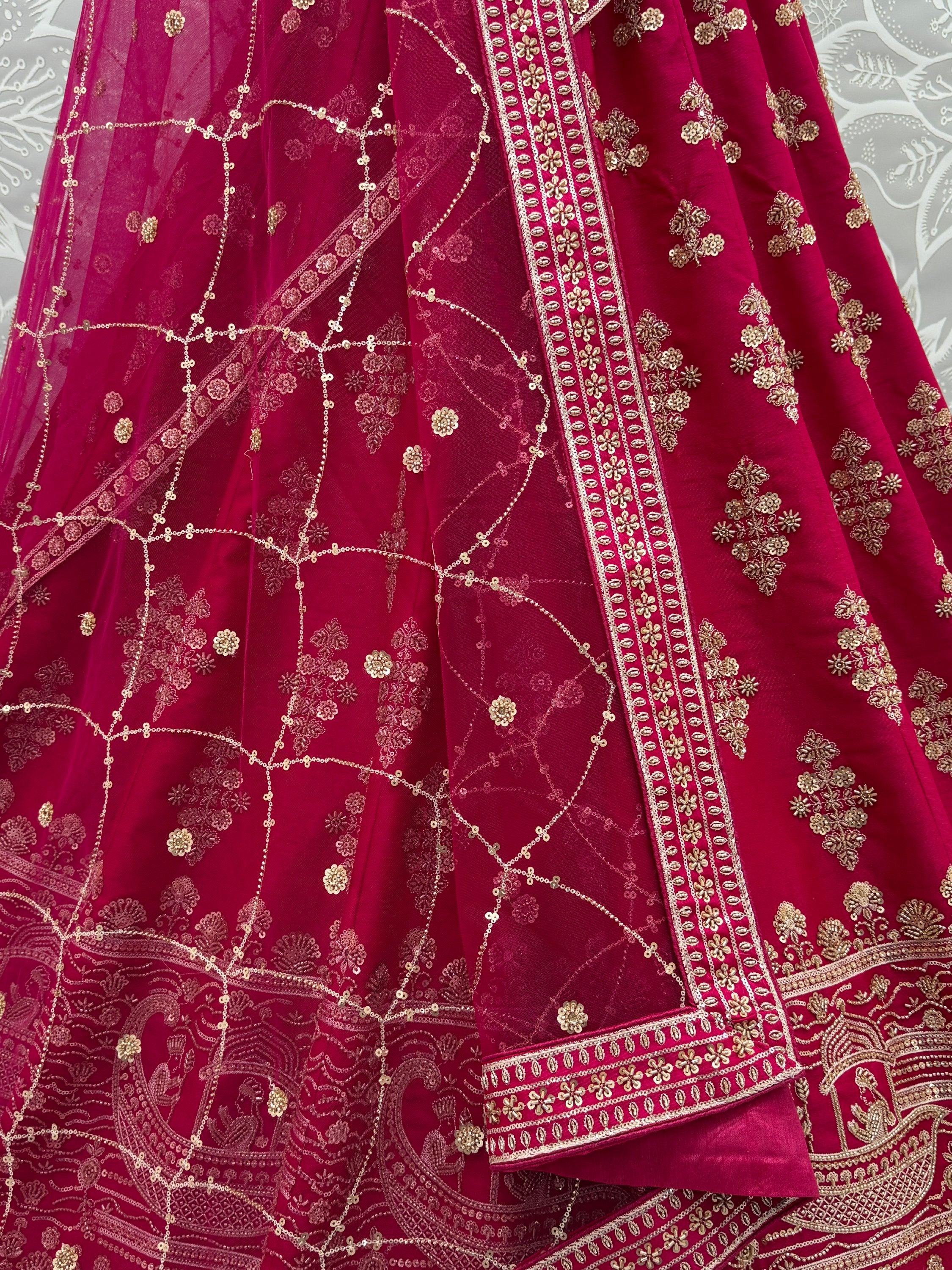 Pink Awesome Hand Work Silk Bridal Lehenga Choli With Double Dupatta