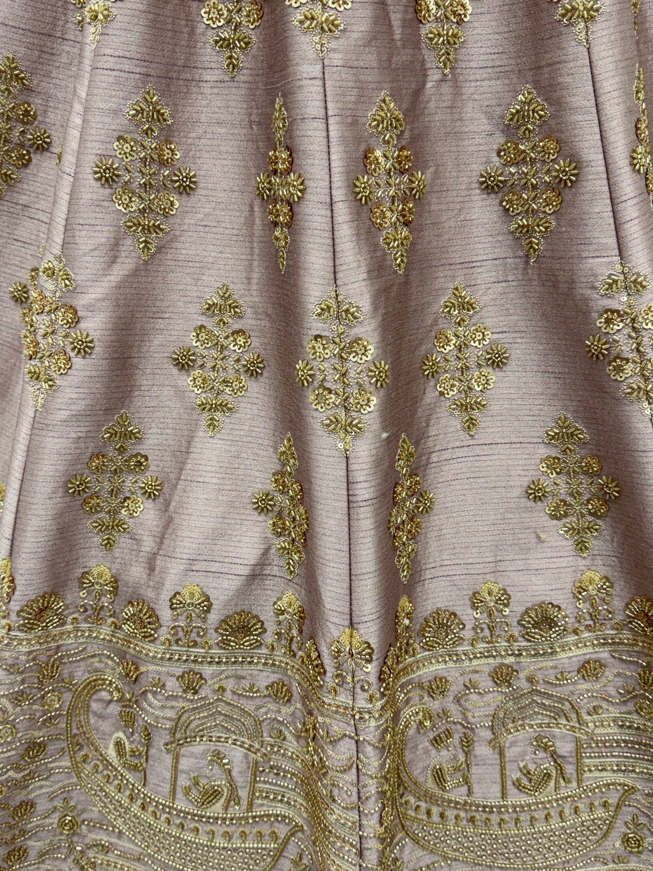 Beige Awesome Hand Work Silk Bridal Lehenga Choli With Double Dupatta
