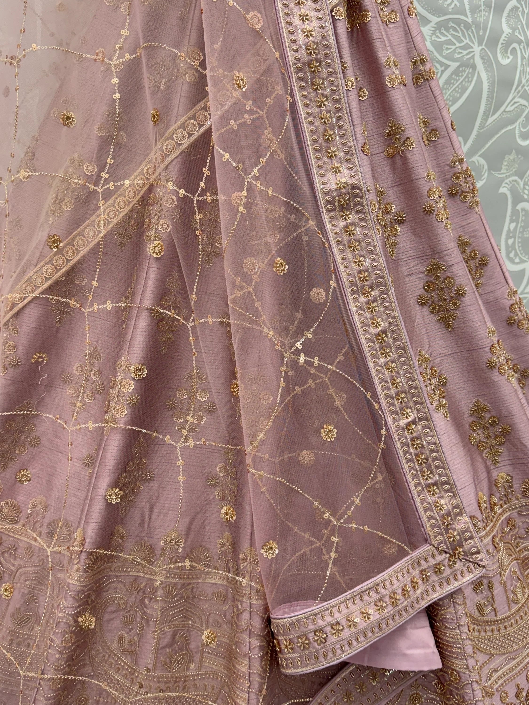 Mauve Awesome Hand Work Silk Bridal Lehenga Choli With Double Dupatta