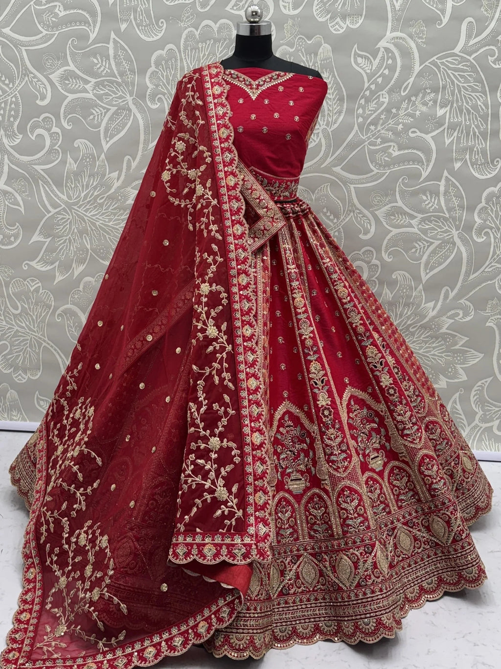 Red Ravishing Zari Embroidery Silk Bridal Lehenga Choli With Double Dupatta
