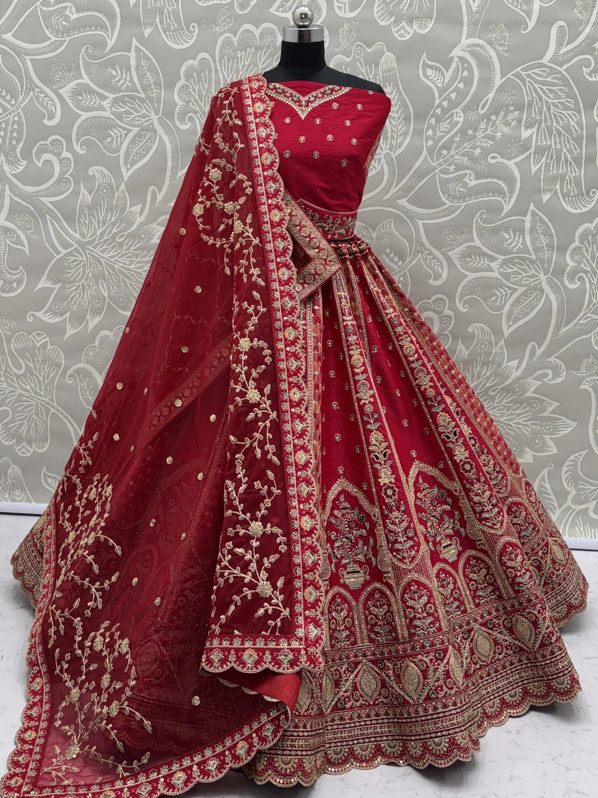 Red Ravishing Zari Embroidery Silk Bridal Lehenga Choli With Double Dupatta