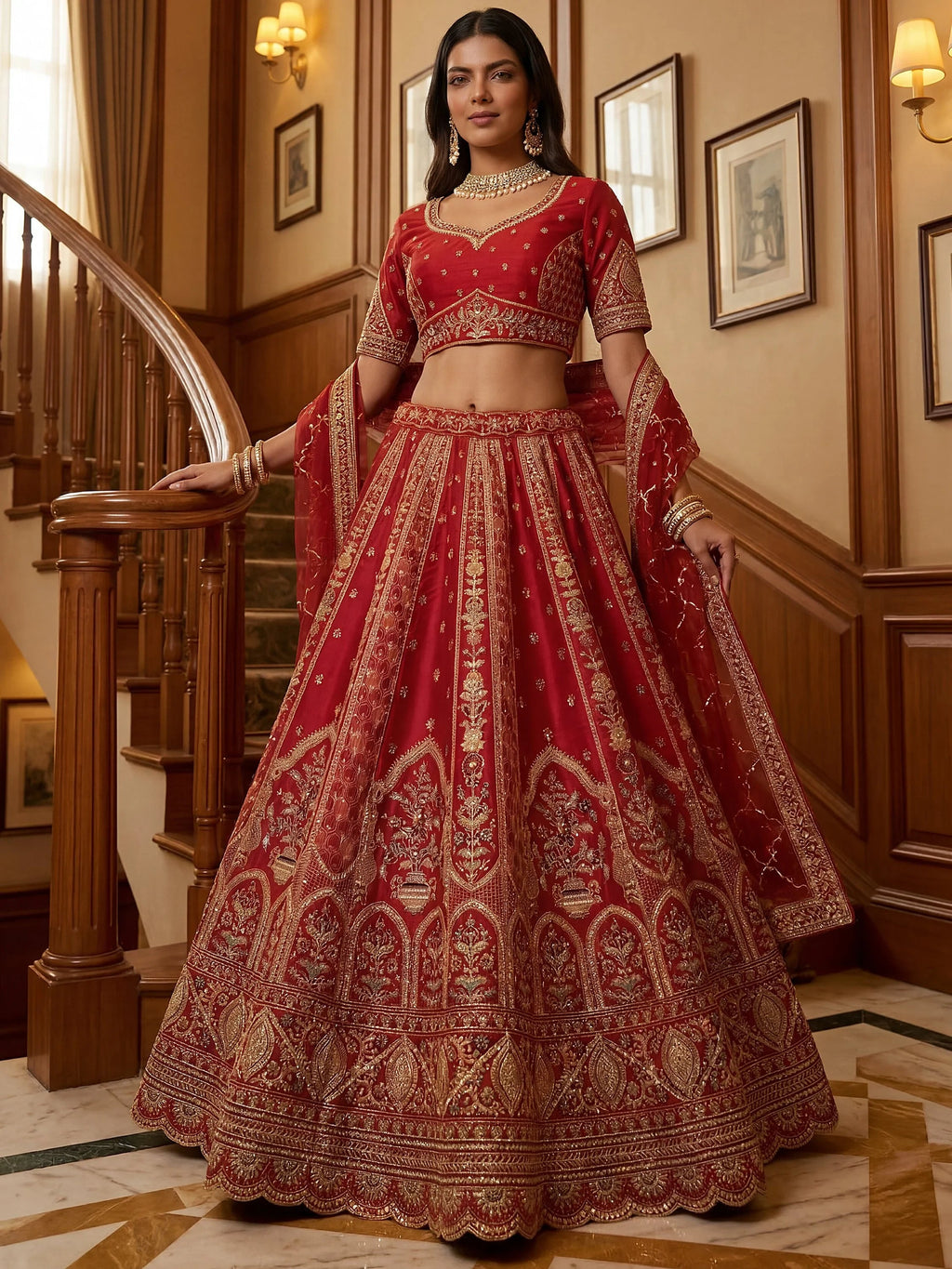 Red Ravishing Zari Embroidery Silk Bridal Lehenga Choli With Double Dupatta