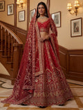 Red Ravishing Zari Embroidery Silk Bridal Lehenga Choli With Double Dupatta