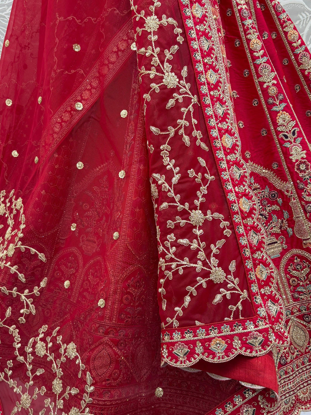 Red Ravishing Zari Embroidery Silk Bridal Lehenga Choli With Double Dupatta