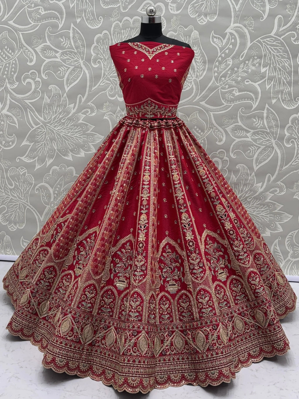 Red Ravishing Zari Embroidery Silk Bridal Lehenga Choli With Double Dupatta