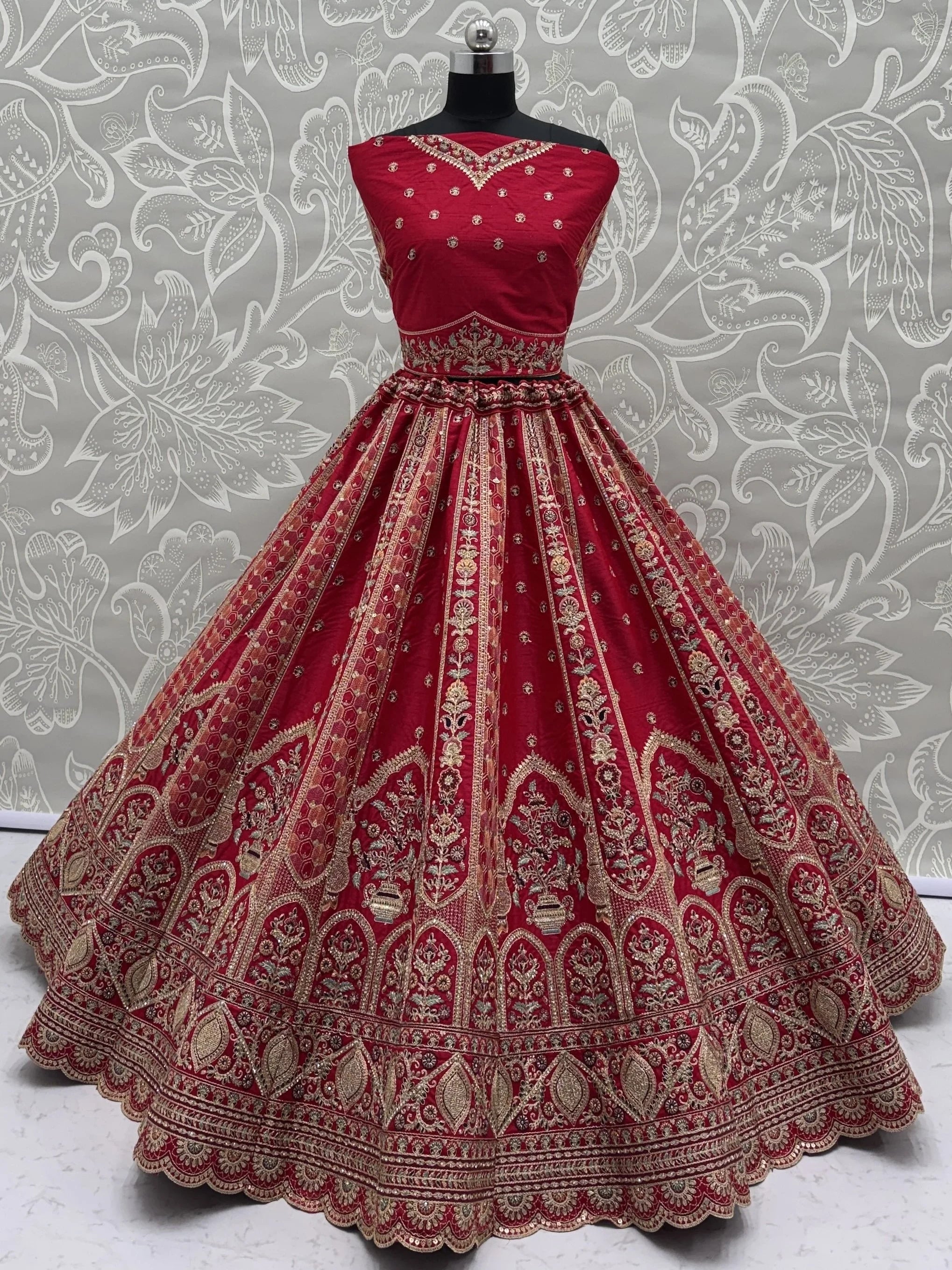 Red Ravishing Zari Embroidery Silk Bridal Lehenga Choli With Double Dupatta