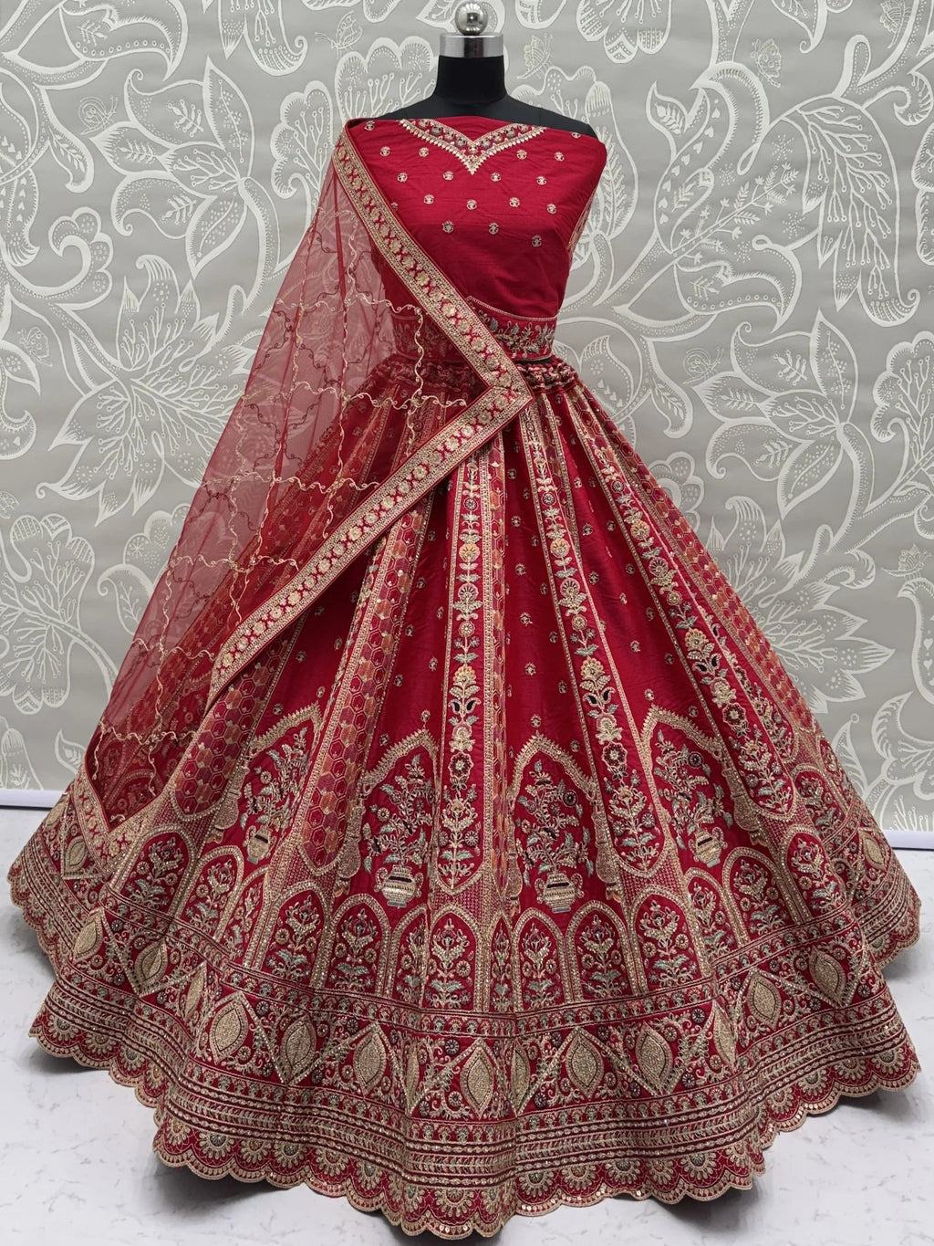 Red Ravishing Zari Embroidery Silk Bridal Lehenga Choli With Double Dupatta